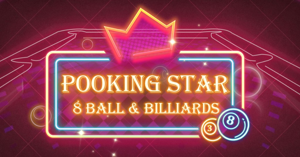 Pooking Star — 8 Ball and Billiards neon logo and key art